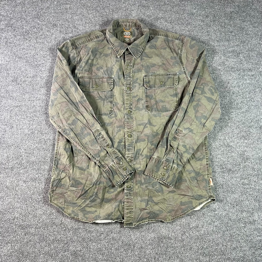St. John's Bay Shirt Mens XL Camo Green Button Front Outdoor Utility Workwear
